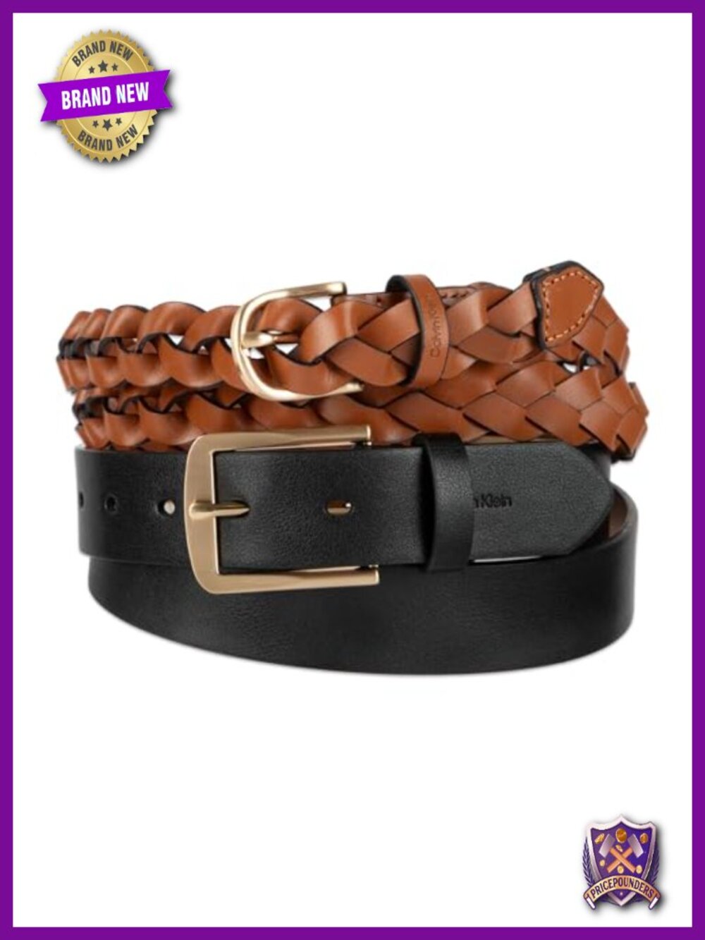 2-Pack Slim Braided & Smooth Belt Set for Jeans Dresses Casual